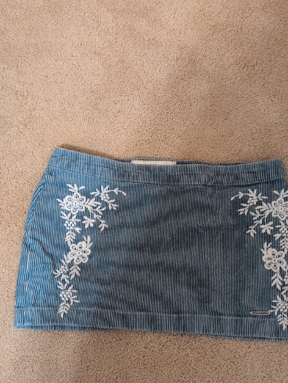 Abercrombie & Fitch Blue and White Embroidered Striped Mini Skirt